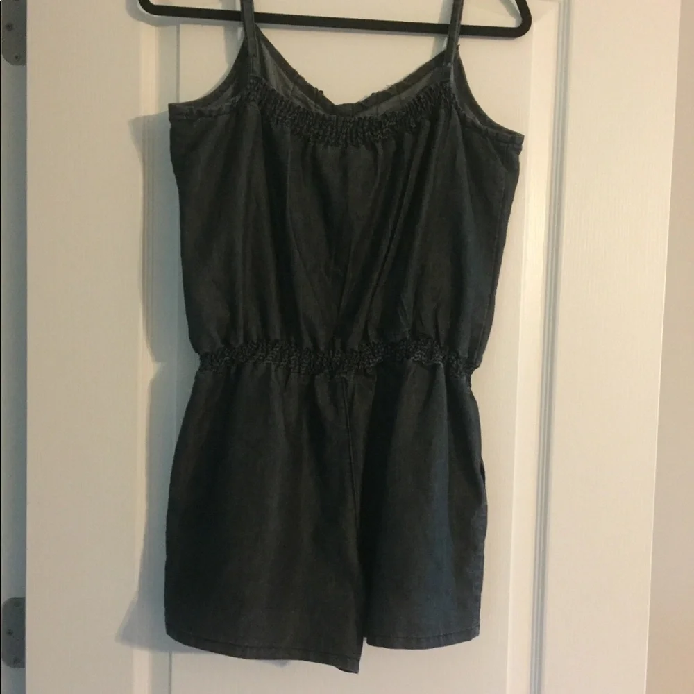 Cato Dark Denim Adjustable Spaghetti Strap Romper  Medium - Picture 9 of 16